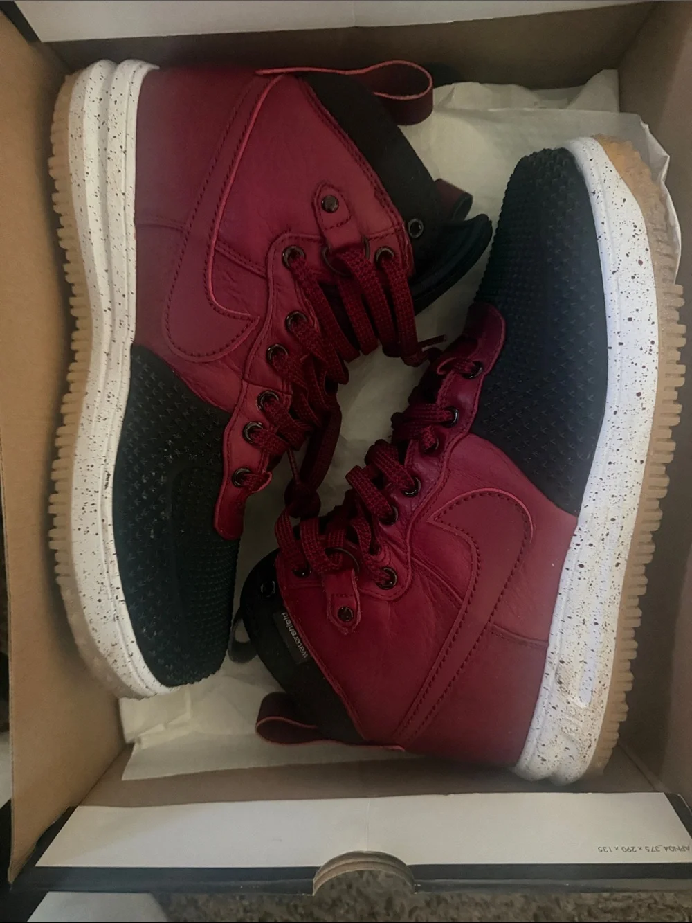 Nike Burgundy and Black High-Top Sneakers with White Speckled Midsole